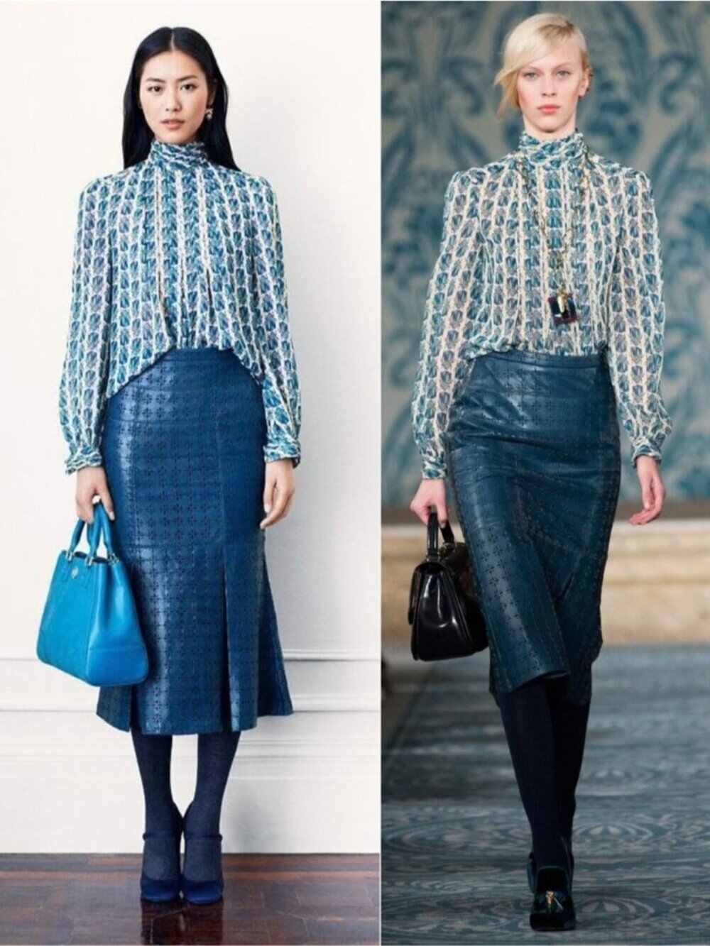 TORY BURCH Brie Leather Skirt Size 8 Blue